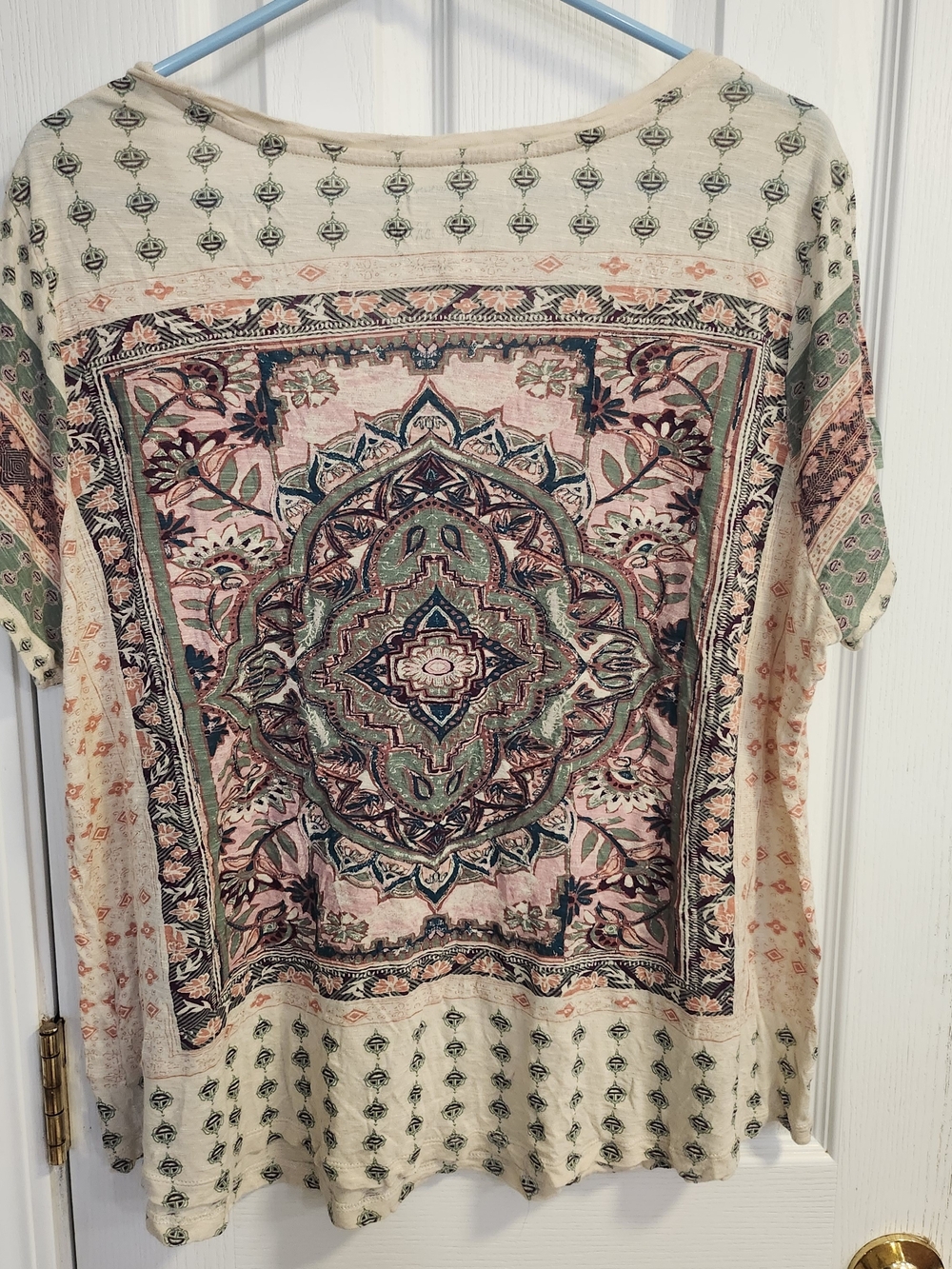 Lucky Brand Cream Scoop Neck Top with Pink & Sage Medallion Print - Picture 6 of 9